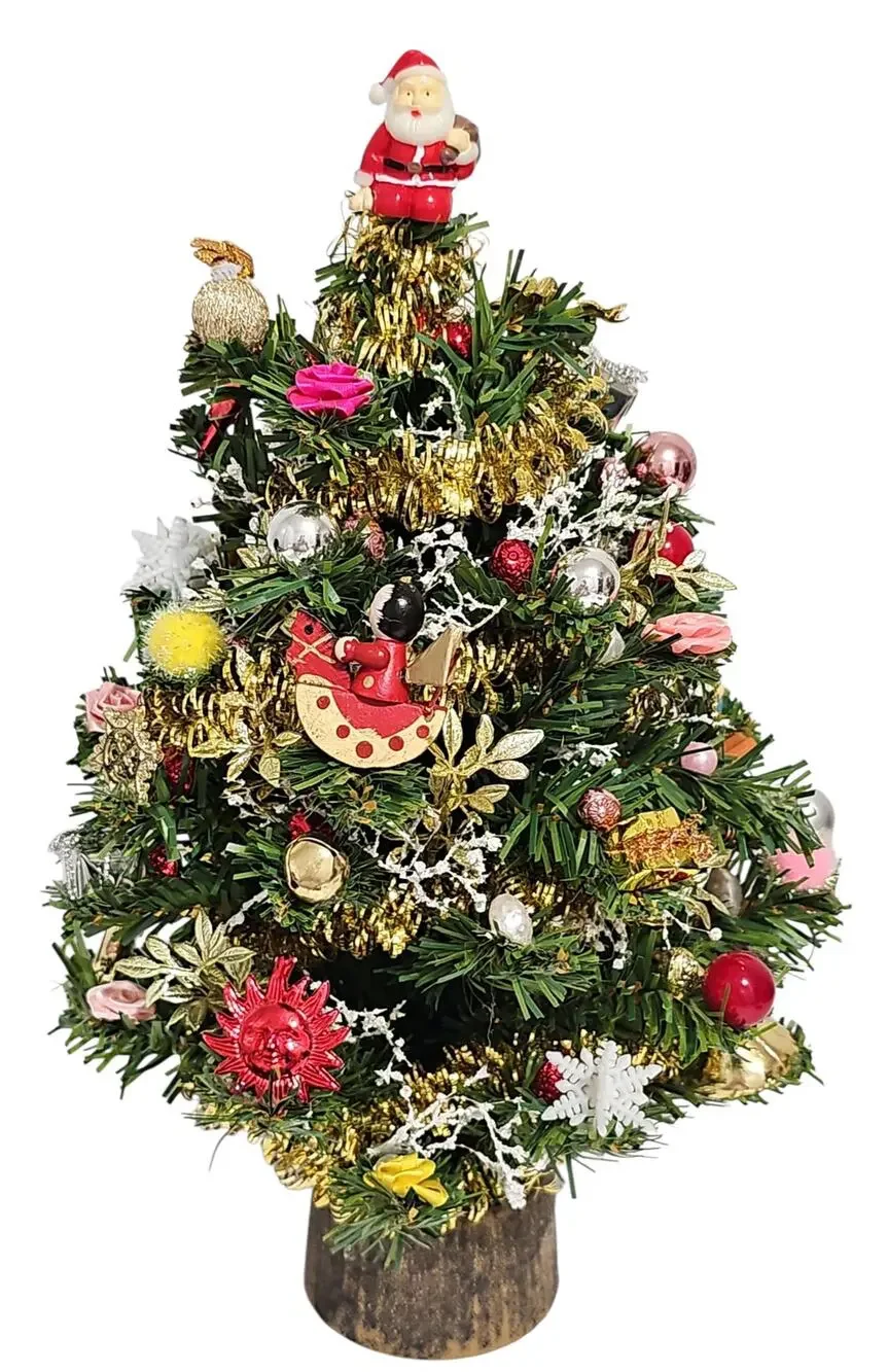 Artificial Tabletop Decorated Christmas Tree Santa Claus Topper Retro Kitsch